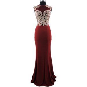 Women's Formal sheer Long Spandex Embroidered mother of bride evening prom dress